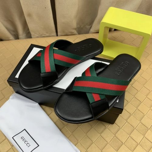 Gucci Web Stripe Crisscross Slides Casual Sandals Black and Green