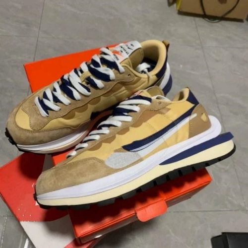Nike Vaporwaffle Sacai Sesame Blue Void Chunky Sneakers Beige and Blue