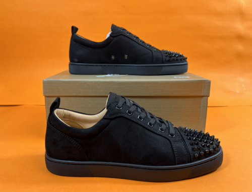 Christian Louboutin Louis Junior Spikes Suede Sneakers Black