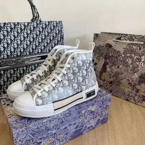 Dior B23 High Top Canvas Sneakers White and Gray