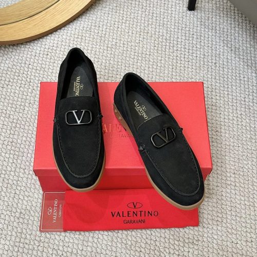 Valentino VLogo Suede Loafers Casual Shoes Black