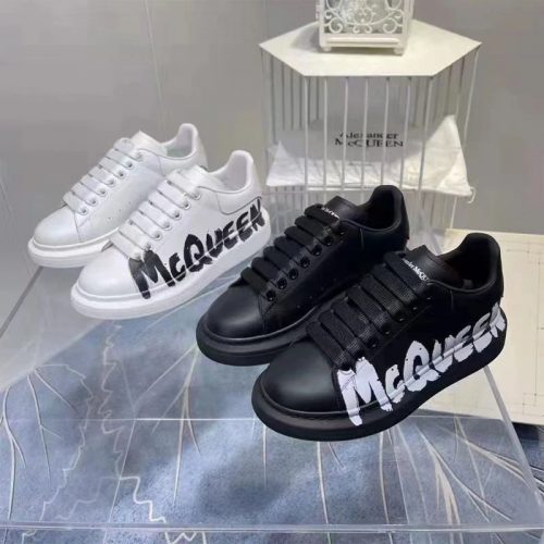 Alexander McQueen AMQ Oversized Graffiti Leather Sneakers Black and White