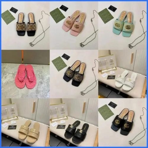 Gucci GG Marmont Slides Leather Sandals Multicolor