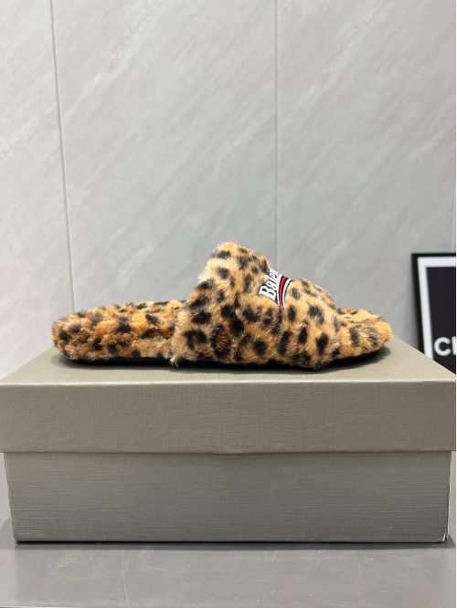 Balenciaga Faux Fur Cozy Slides Leopard Print