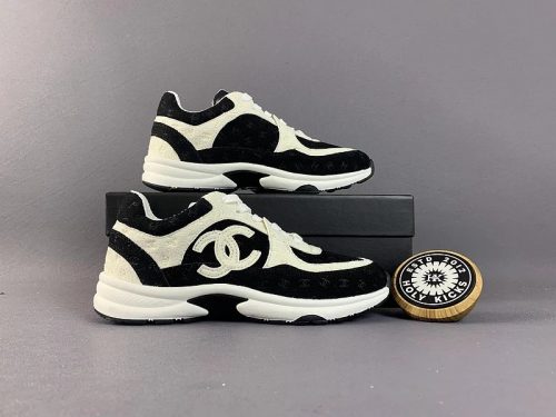 Chanel Runner Sneakers Chunky Suede Trainers Black and White