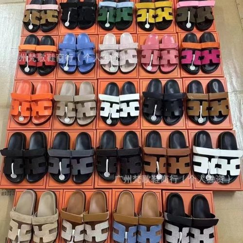 Hermes Oran Iconic Leather Slides Multicolor