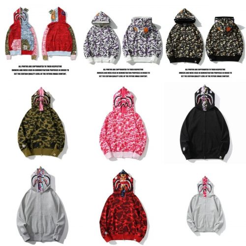 A Bathing Ape BAPE Shark Full Zip Hoodie Camo Streetwear Sweatshirt Multicolor