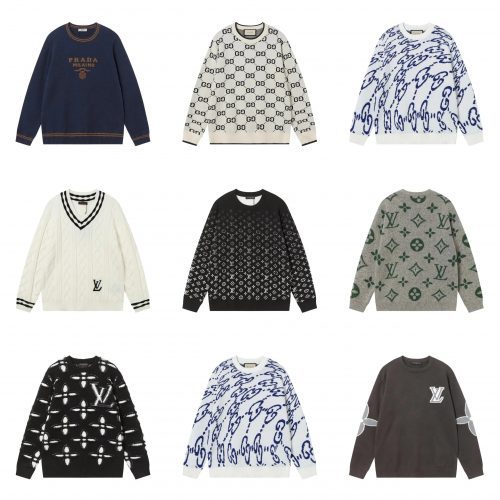 Louis Vuitton LV Monogram Knit Sweater Casual Pullover White and Black