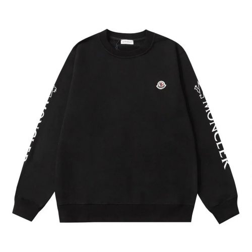 Moncler Sleeve Print Cotton Crewneck Sweatshirt Black