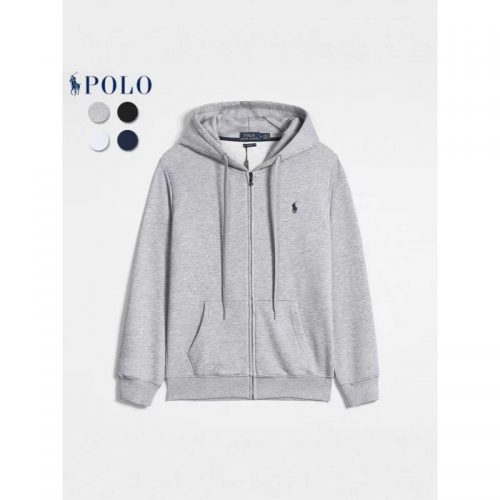 Polo Ralph Lauren PRL Zip-Up Hoodie Casual Cotton Sweatshirt Gray