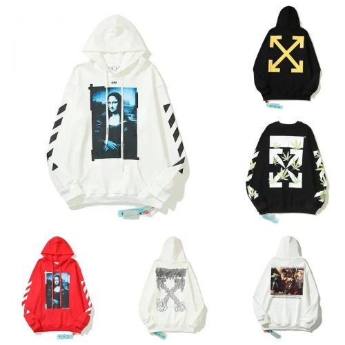 Off-White Graphic Print Streetwear Hoodie Multicolor