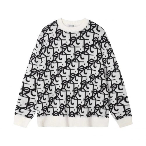 Dior Oblique Knit Sweater Jacquard Pattern Pullover Black and White