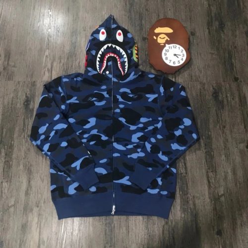 A Bathing Ape BAPE Shark Full Zip Camo Hoodie Blue