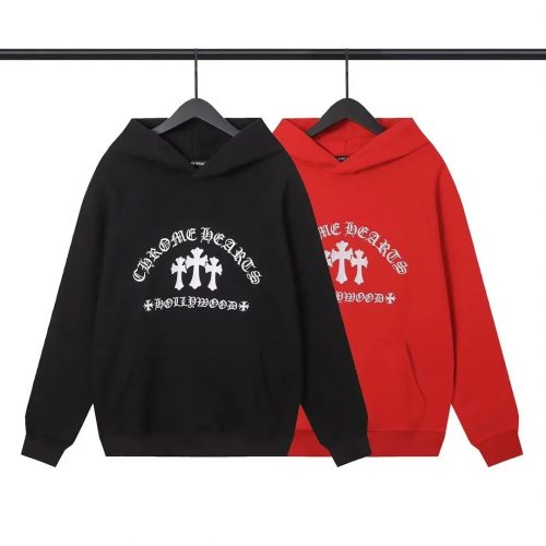 Chrome Hearts Hollywood Cross Graphic Streetwear Hoodie Black and Red