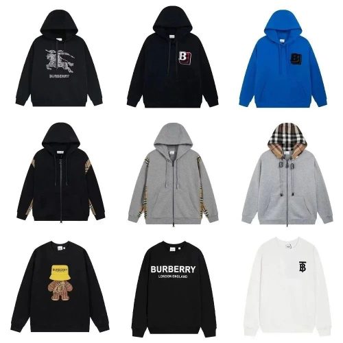 Burberry Graphic Print and Check Panel Cotton Hoodies and Sweatshirts Multicolor