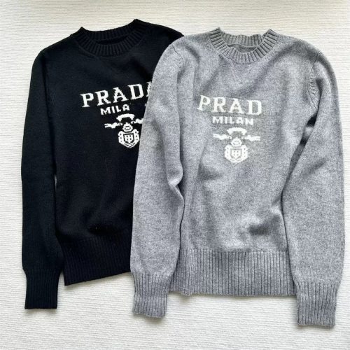 Prada Knit Sweater Graphic Crewneck Pullover Black and Gray