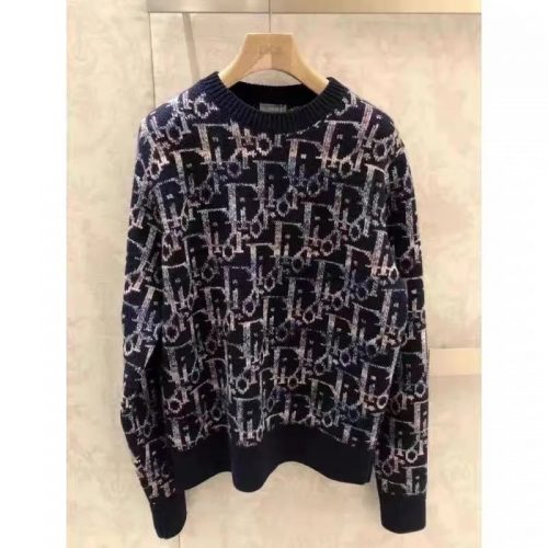 Dior Oblique Jacquard Knit Sweater Navy Blue
