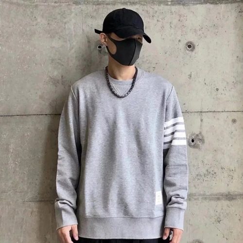 Thom Browne 4-Bar Stripe Cotton Crewneck Sweatshirt Gray