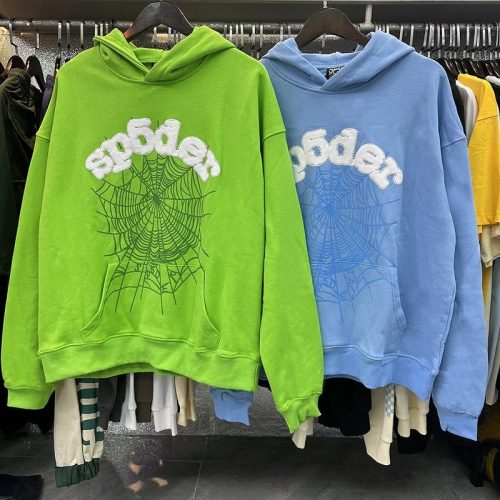 Sp5der Sp5der Web Hoodie Graphic Streetwear Sweatshirt Green and Blue