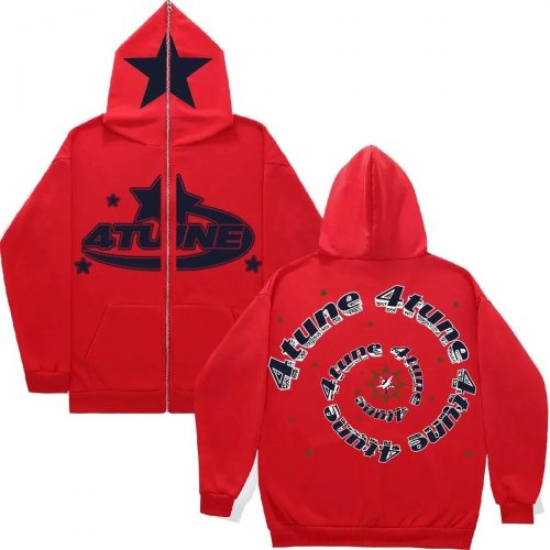 4tune Graphic Zip-Up Hoodie Casual Red