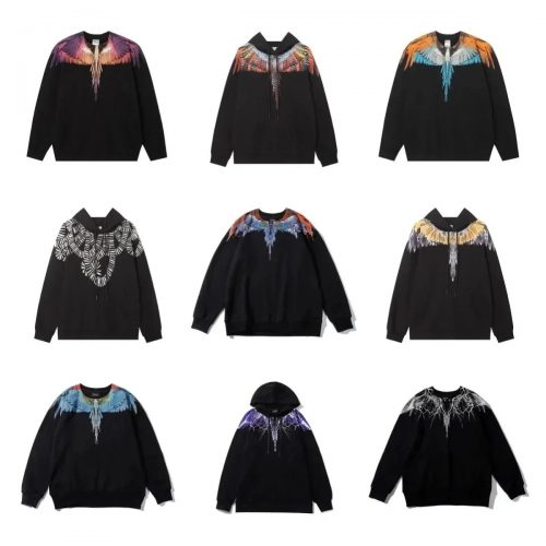 Marcelo Burlon Wings Print Graphic Streetwear Hoodie and Sweatshirt Black