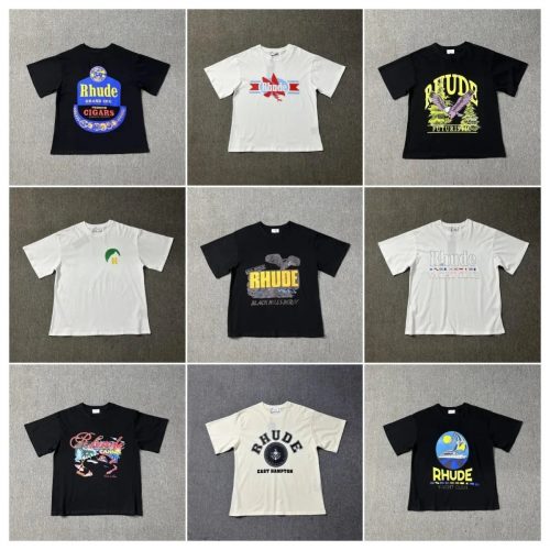 Rhude Graphic Print Streetwear T-Shirt Black and White