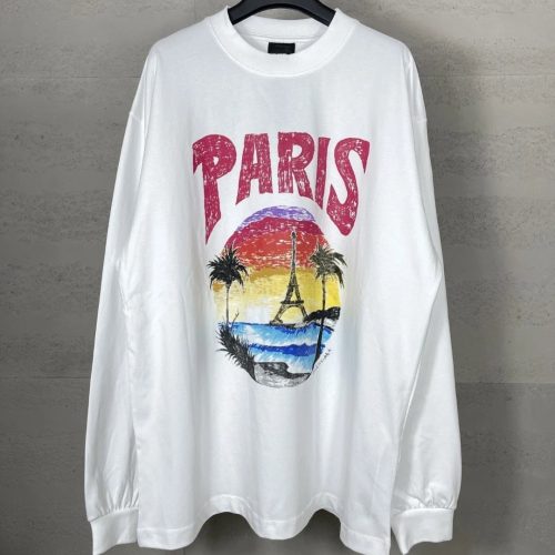 Balenciaga Paris Sunset Graphic Oversized Long Sleeve Shirt White