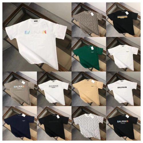 Balmain Paris Logo Print Cotton T-Shirt Multicolor