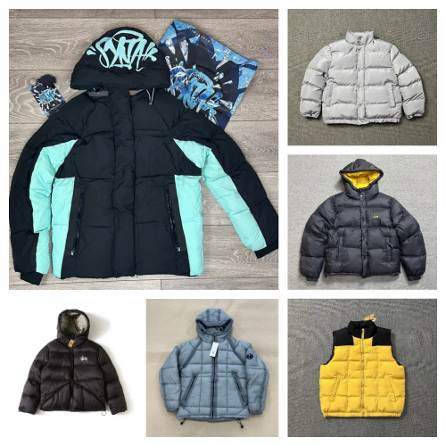 Stussy Puffer Jacket Casual Winter Jacket Black and Light Blue