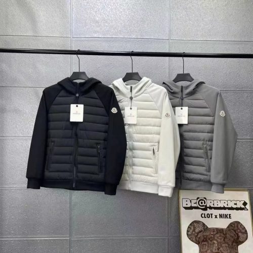 Moncler Hybrid Zip-Up Padded Jacket Black White and Gray