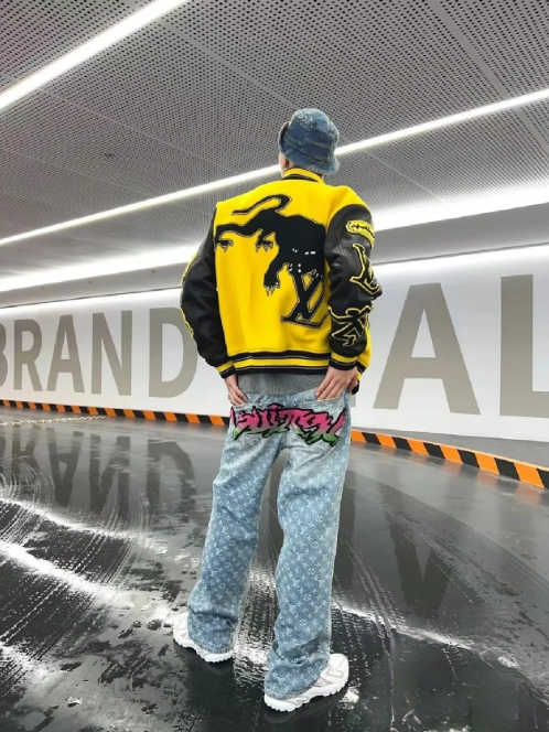 Louis Vuitton LV Varsity Jacket Streetwear Wool Leather Yellow and Black