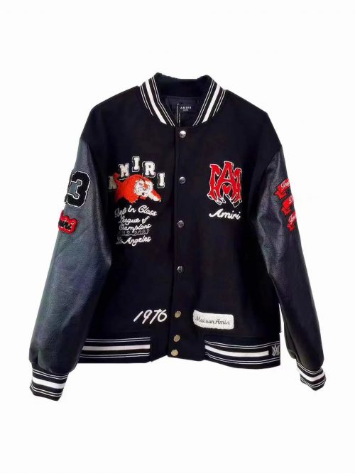 Amiri League of Champions Varsity Jacket Embroidered Leather Black