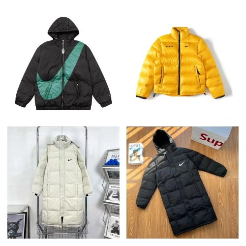 Nike Puffer Jacket Collection Oversized Winter Jackets Black Yellow and Beige