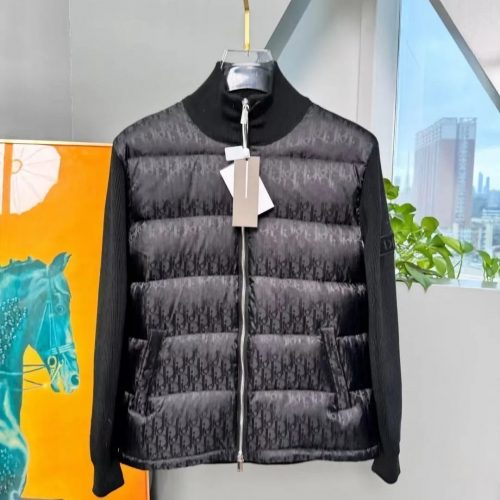 Dior Oblique Puffer Knit Sleeve Jacket Black
