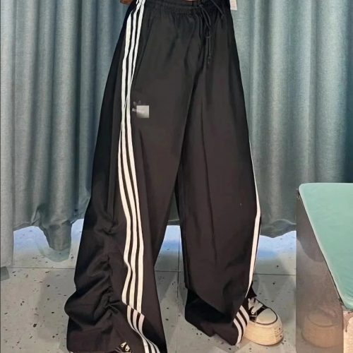 Adidas Three-Stripe Wide Leg Track Pants Black