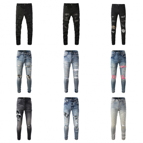 Amiri MX1 Skinny Distressed Denim Jeans Multicolor