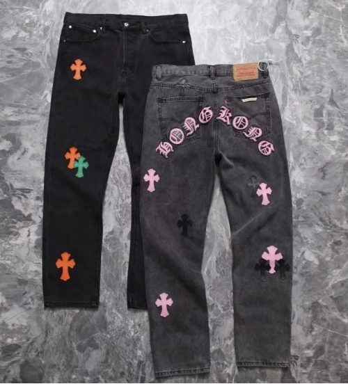 Chrome Hearts Cross Patch Denim Jeans Streetwear Pants Black