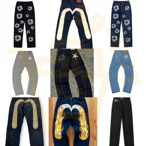 Evisu Classic Painted Back Pocket Jeans Casual Denim Pants Blue