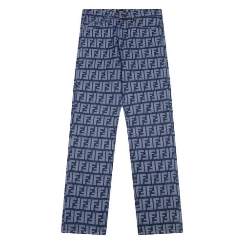 Fendi FF Monogram Denim Jeans Blue