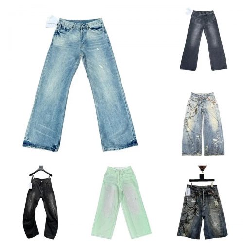 Acne Studios Wide Leg Denim Jeans Distressed Casual Pants Multicolor