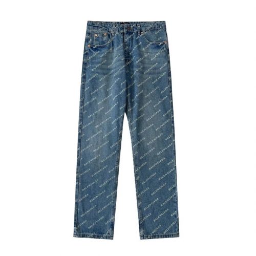 Balenciaga All-Over Logo Print Denim Jeans Blue