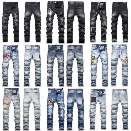 Amiri Distressed Denim Jeans Slim Fit Pants Multicolor
