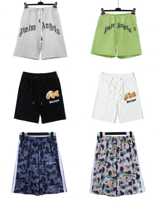 Palm Angels Bear and Logo Print Casual Shorts Multicolor