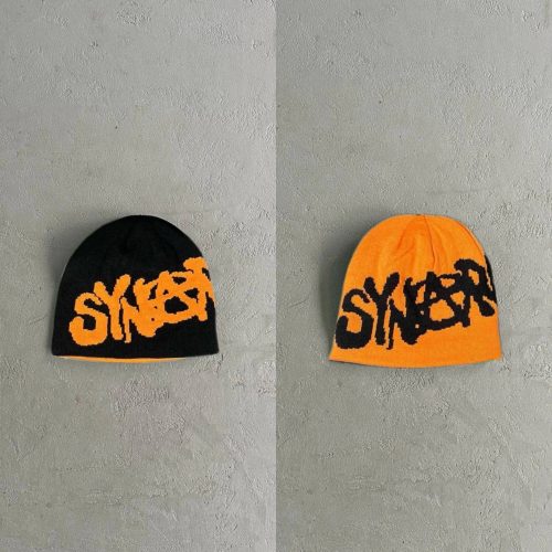 Syna World Syna Graffiti Knit Beanie Black and Orange