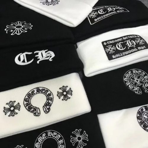 Chrome Hearts Cemetery Cross Beanie Knit Hat Black and White