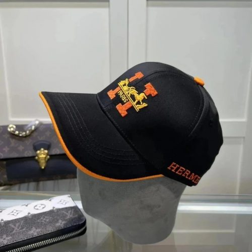 Hermès Embroidered H Logo Cap Black and Orange Baseball Cap