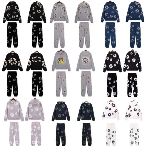 Denim Tears Floral Hoodie and Sweatpants Set Casual Tracksuit Multicolor
