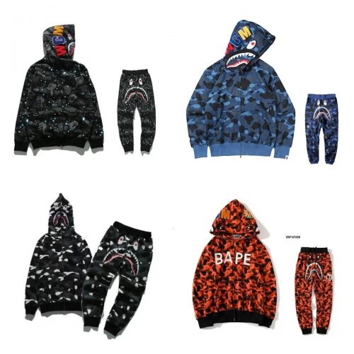 A Bathing Ape BAPE Shark Camo Streetwear Tracksuit Set Multicolor