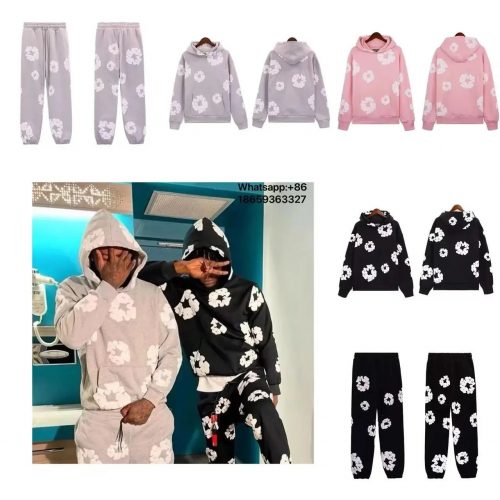 Denim Tears Floral Hoodie and Sweatpants Set Casual Tracksuit Multicolor