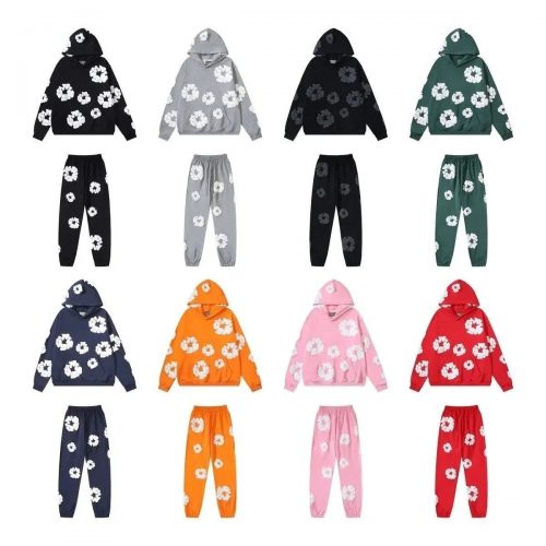 Denim Tears Floral Hoodie and Sweatpants Set Casual Tracksuit Multicolor
